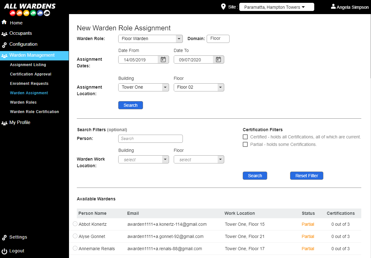 Fire warden training and assignment app