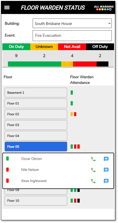 Floor Wardens on duty app